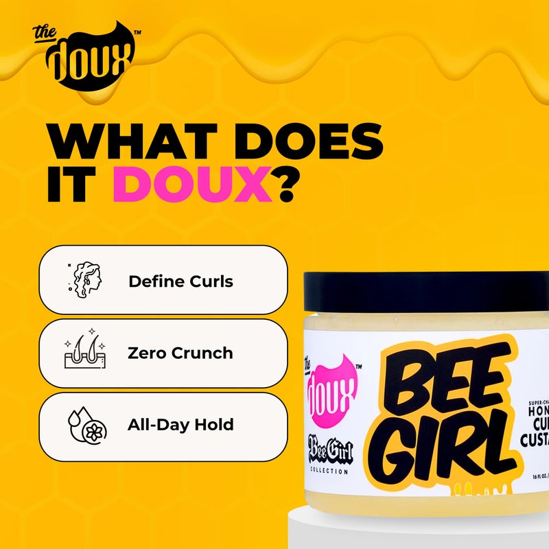 The Doux Curl Cream for Curly Hair with Honey, Aloe & Keratin - Curl Defining Custard for Frizz Control, Moisture & Shine Bee Girl Honey Custard for Natural Hair - Image 4